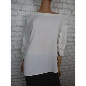 $198 Tibi White Drawstring Sleeve Split Seam Hem Blouse XS NEW T606